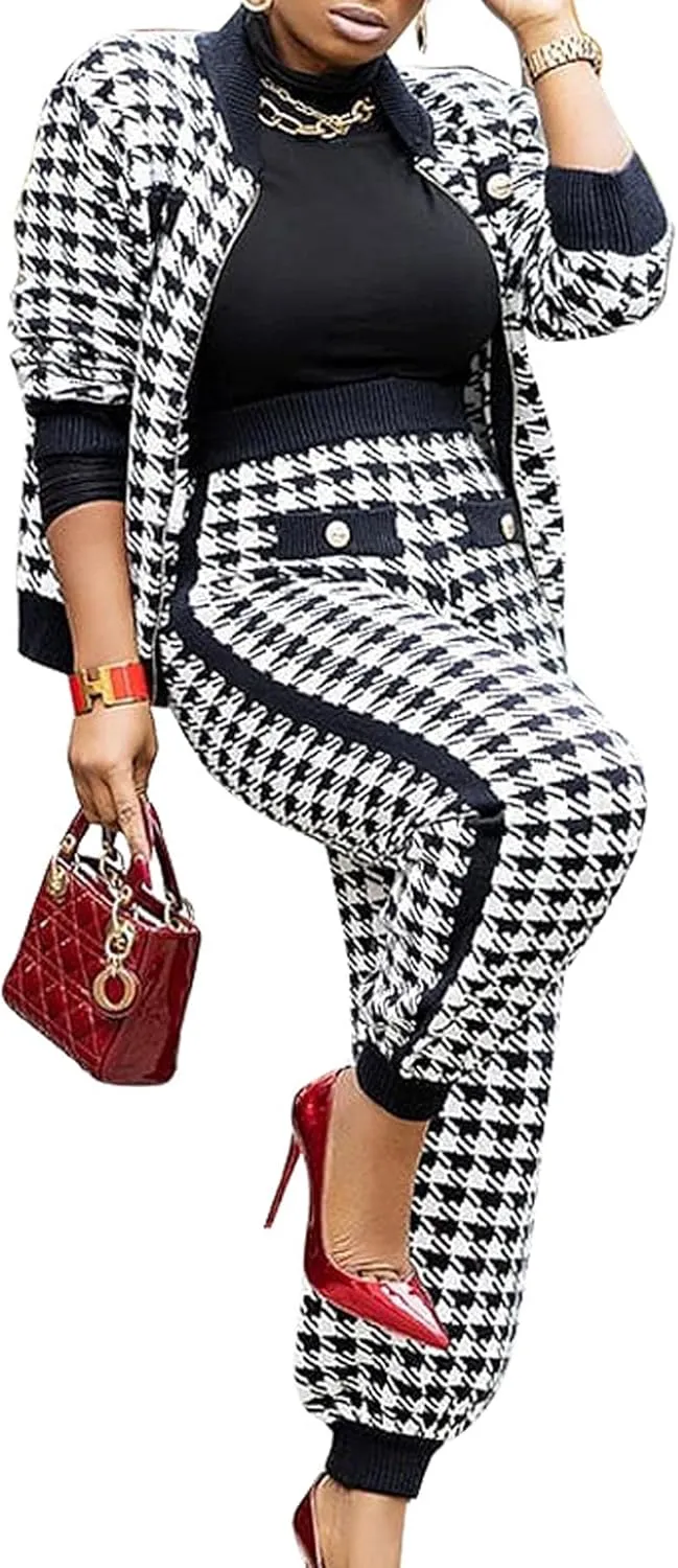 Sexyshine Women's Casual 2 Piece Outfits Printed Long Sleeve Zip Up Jacket Baggy Long Pants Workout Tracksuit Set Suits