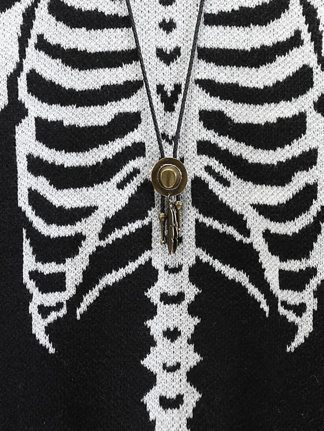 SHENHE Men's Casual Knit Pullover Color Block Skeleton Pattern Halloween Sweater