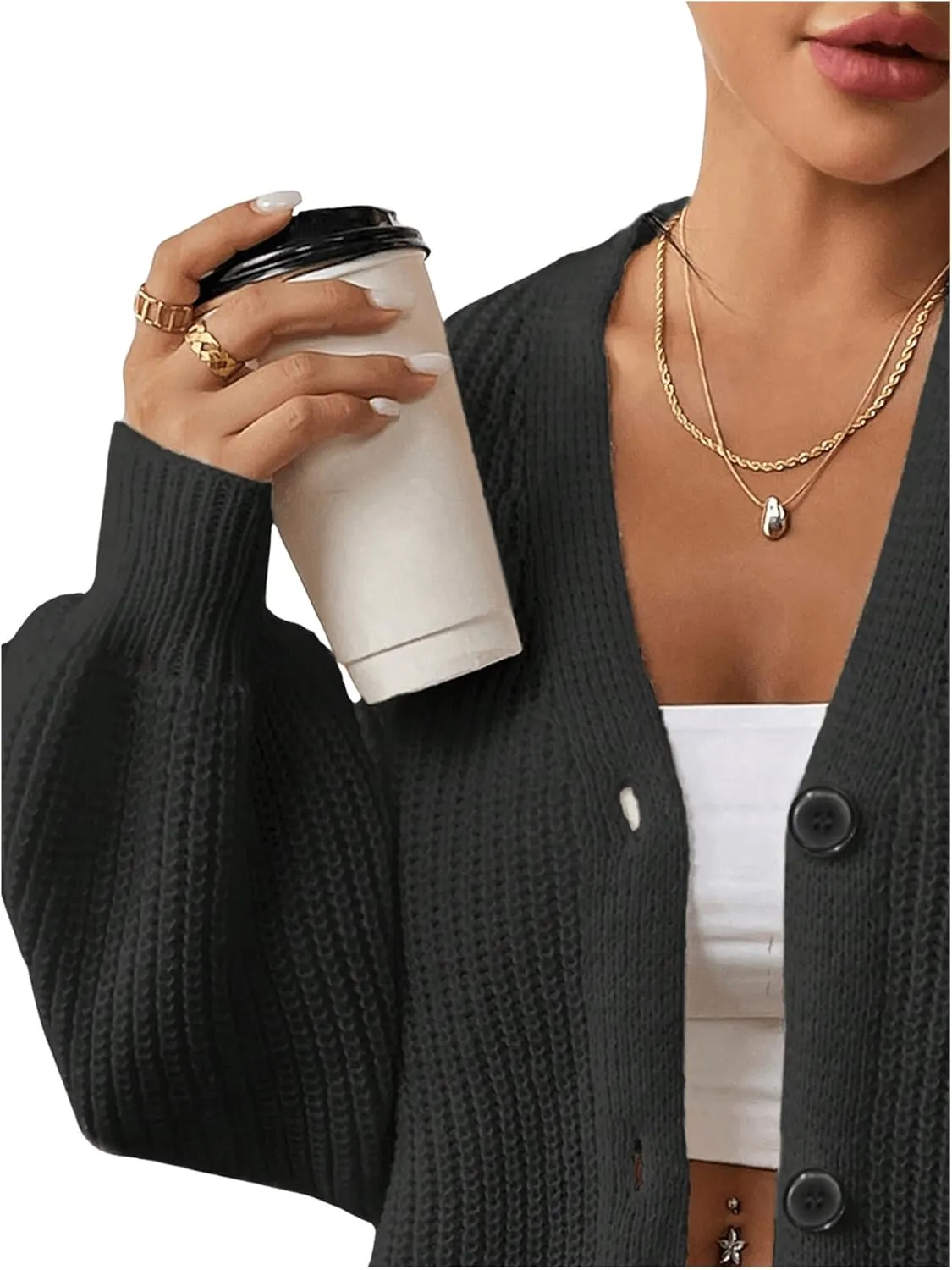 SHENHE Women's Cardigan Sweater Casual Button Down Long Sleeve V Neck Knitwear Cardigan Top