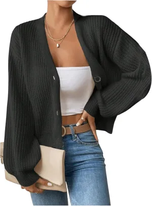 SHENHE Women's Cardigan Sweater Casual Button Down Long Sleeve V Neck Knitwear Cardigan Top
