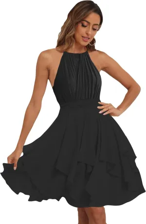 Short Halter Bridesmaid Dresses for Women Pleated Ruffle Chiffon A Line Formal Dresses Evening Gowns