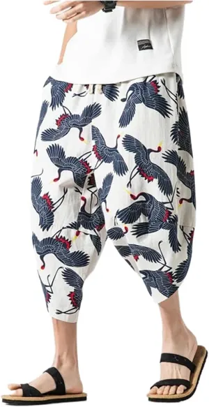 Size Baggy Cotton Men Kimono Pants Casual Harem Man Japanese Streetwear Linen Trousers