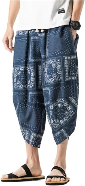 Size Baggy Cotton Men Kimono Pants Casual Harem Man Japanese Streetwear Linen Trousers
