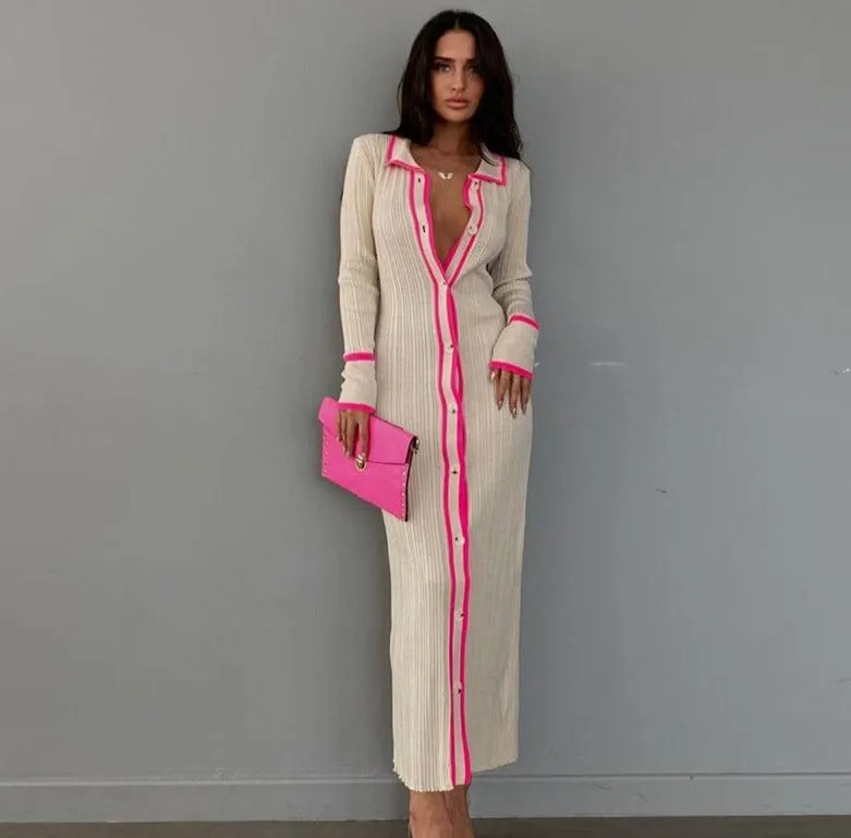 Slim Lapel Long Cardigan Dress