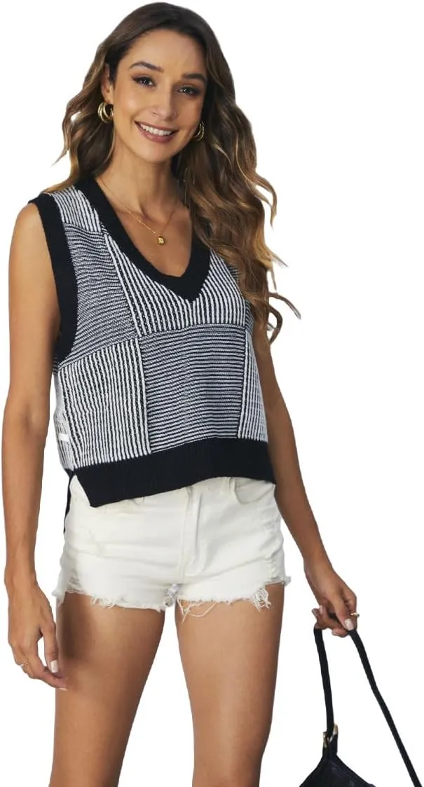 SOLY HUX Women's Sleeveless V Neck Sweater Vest Trendy Pullover Knitwear Tank Tops