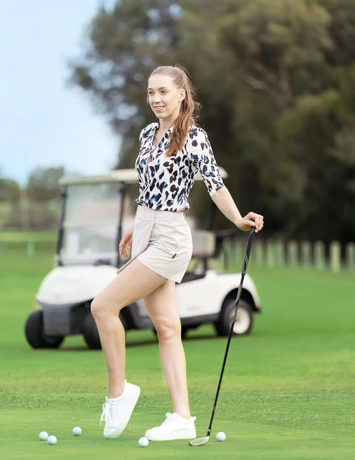Soneven 15" Golf Shorts for Women with 2 Pockets High Waisted Athletic Skorts for Tennis Running