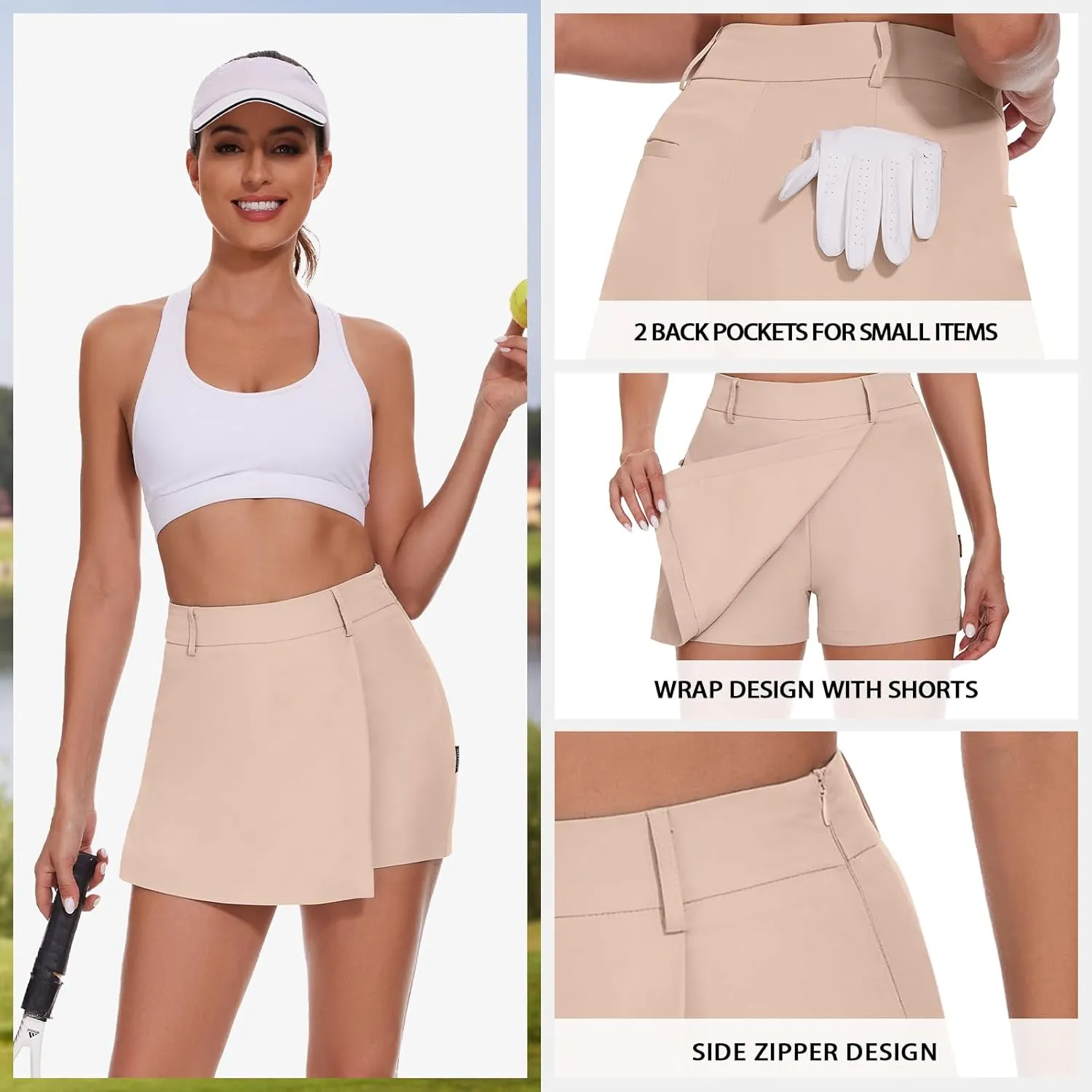 Soneven 15" Golf Shorts for Women with 2 Pockets High Waisted Athletic Skorts for Tennis Running