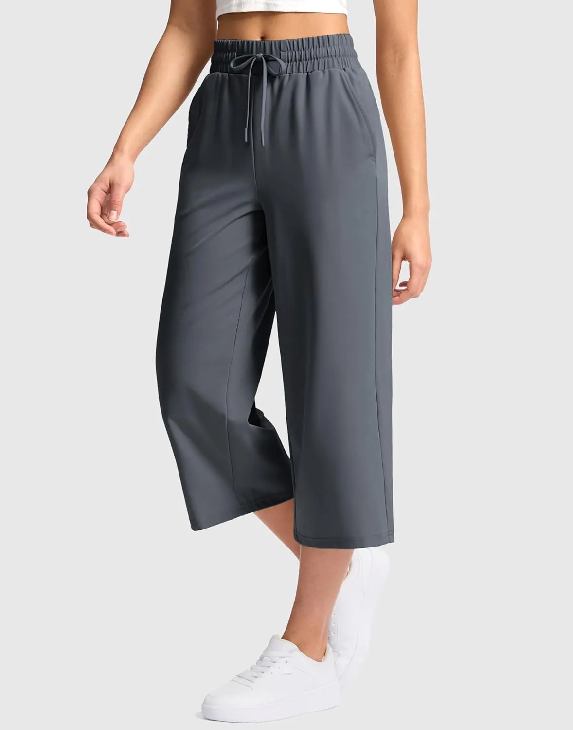 Soothfeel Women's Capri Pants Loose High Waisted Wide Leg Lightweight Travel Hiking Pants for Women Casual Summer with Pocket