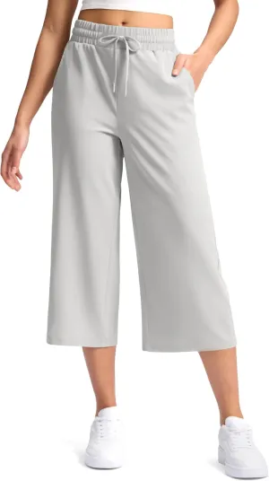 Soothfeel Women's Capri Pants Loose High Waisted Wide Leg Lightweight Travel Hiking Pants for Women Casual Summer with Pocket
