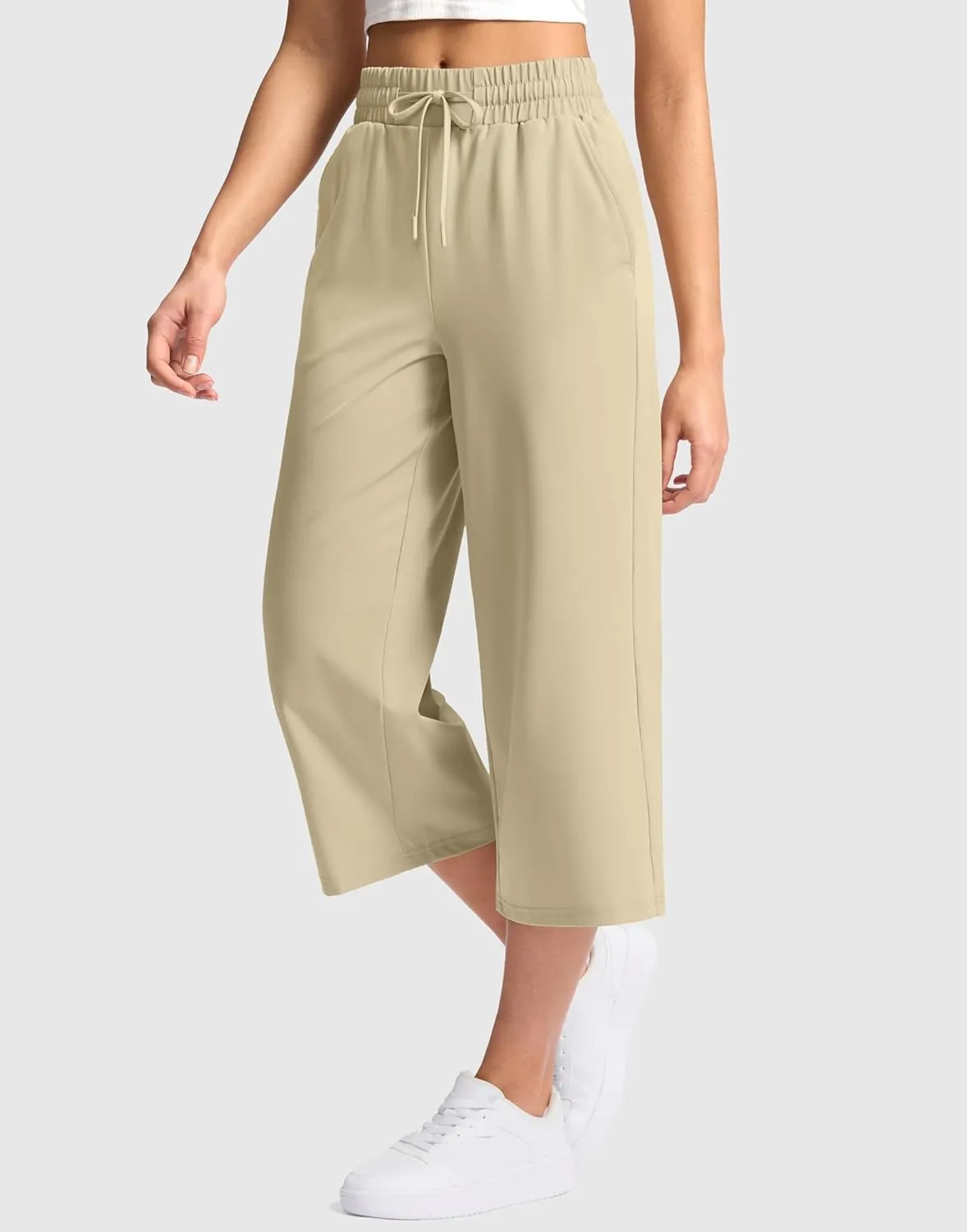 Soothfeel Women's Capri Pants Loose High Waisted Wide Leg Lightweight Travel Hiking Pants for Women Casual Summer with Pocket