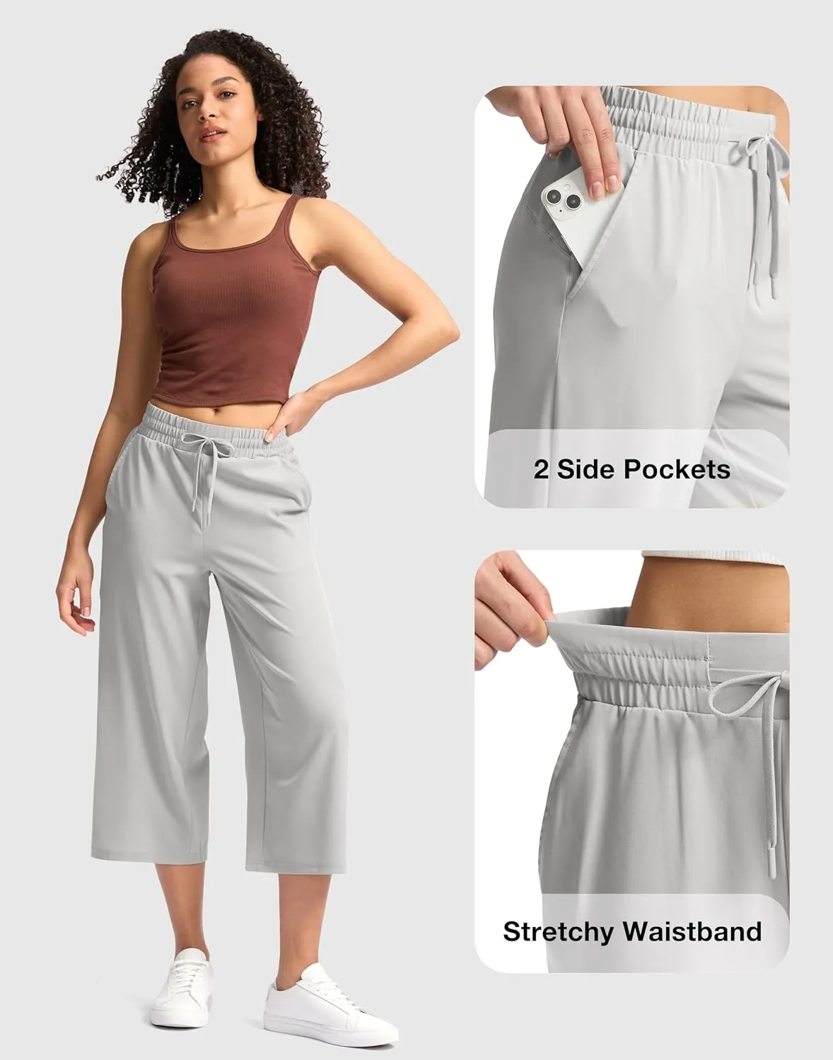 Soothfeel Women's Capri Pants Loose High Waisted Wide Leg Lightweight Travel Hiking Pants for Women Casual Summer with Pocket