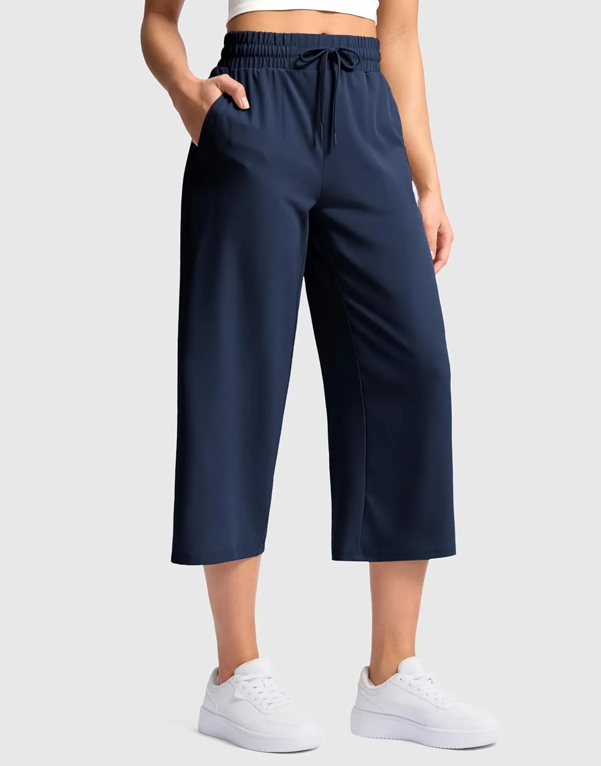 Soothfeel Women's Capri Pants Loose High Waisted Wide Leg Lightweight Travel Hiking Pants for Women Casual Summer with Pocket