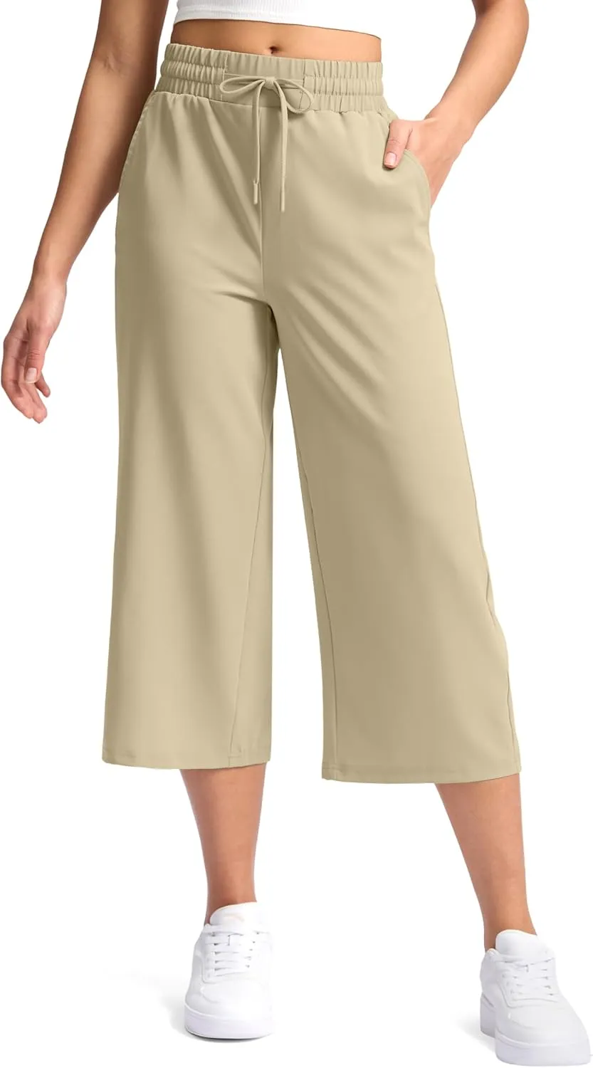 Soothfeel Women's Capri Pants Loose High Waisted Wide Leg Lightweight Travel Hiking Pants for Women Casual Summer with Pocket