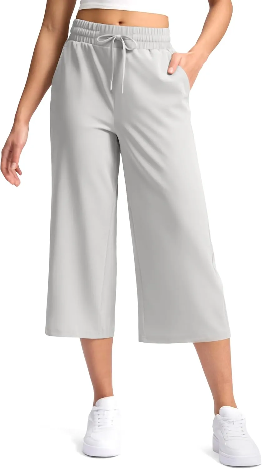 Soothfeel Women's Capri Pants Loose High Waisted Wide Leg Lightweight Travel Hiking Pants for Women Casual Summer with Pocket