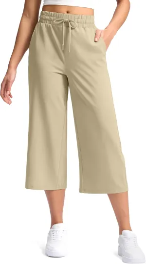 Soothfeel Women's Capri Pants Loose High Waisted Wide Leg Lightweight Travel Hiking Pants for Women Casual Summer with Pocket
