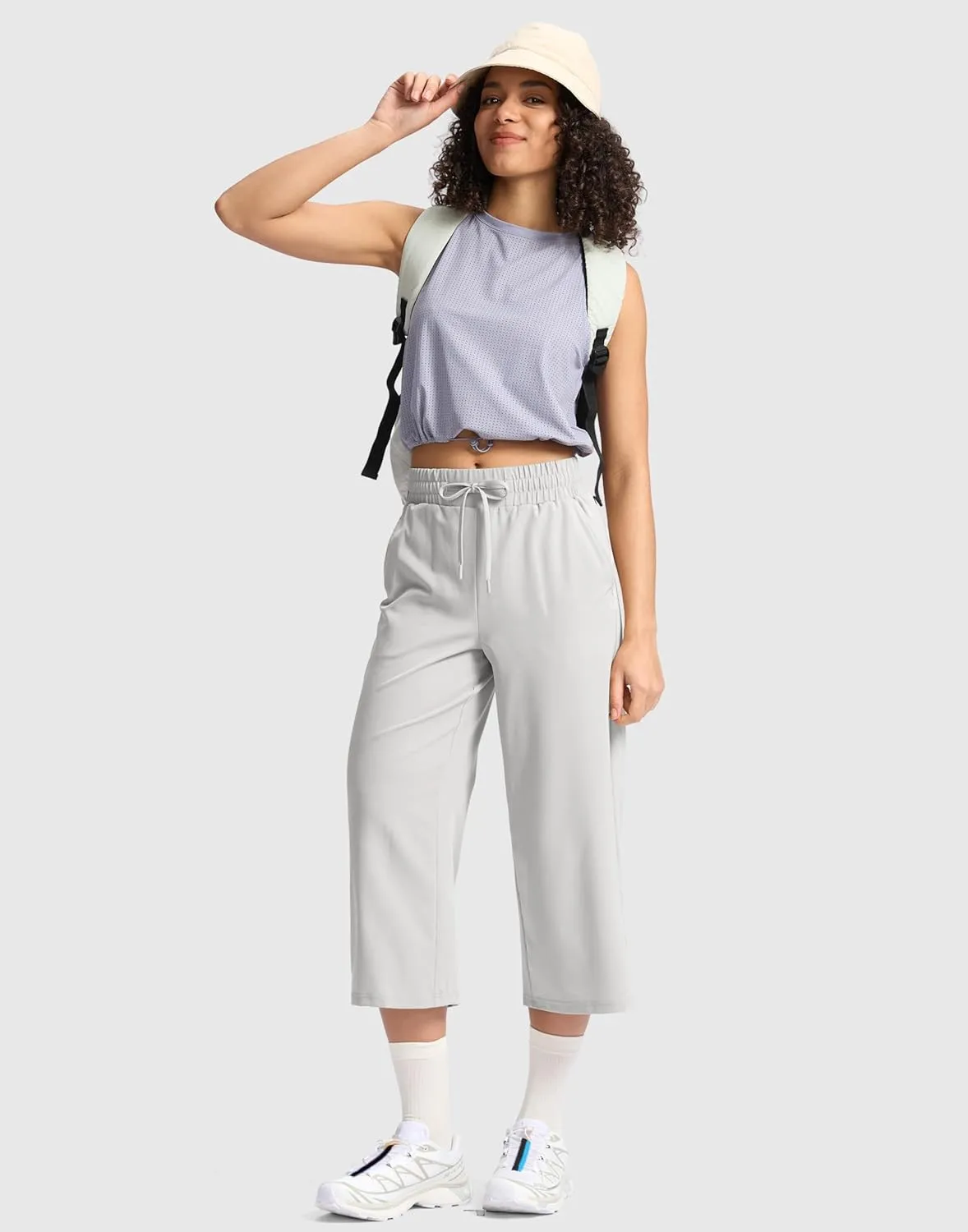 Soothfeel Women's Capri Pants Loose High Waisted Wide Leg Lightweight Travel Hiking Pants for Women Casual Summer with Pocket