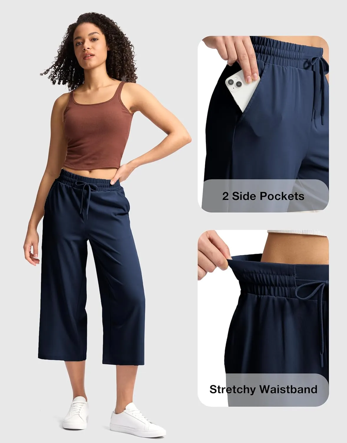 Soothfeel Women's Capri Pants Loose High Waisted Wide Leg Lightweight Travel Hiking Pants for Women Casual Summer with Pocket