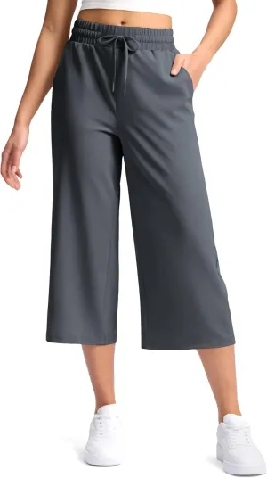 Soothfeel Women's Capri Pants Loose High Waisted Wide Leg Lightweight Travel Hiking Pants for Women Casual Summer with Pocket