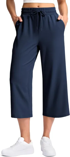 Soothfeel Women's Capri Pants Loose High Waisted Wide Leg Lightweight Travel Hiking Pants for Women Casual Summer with Pocket