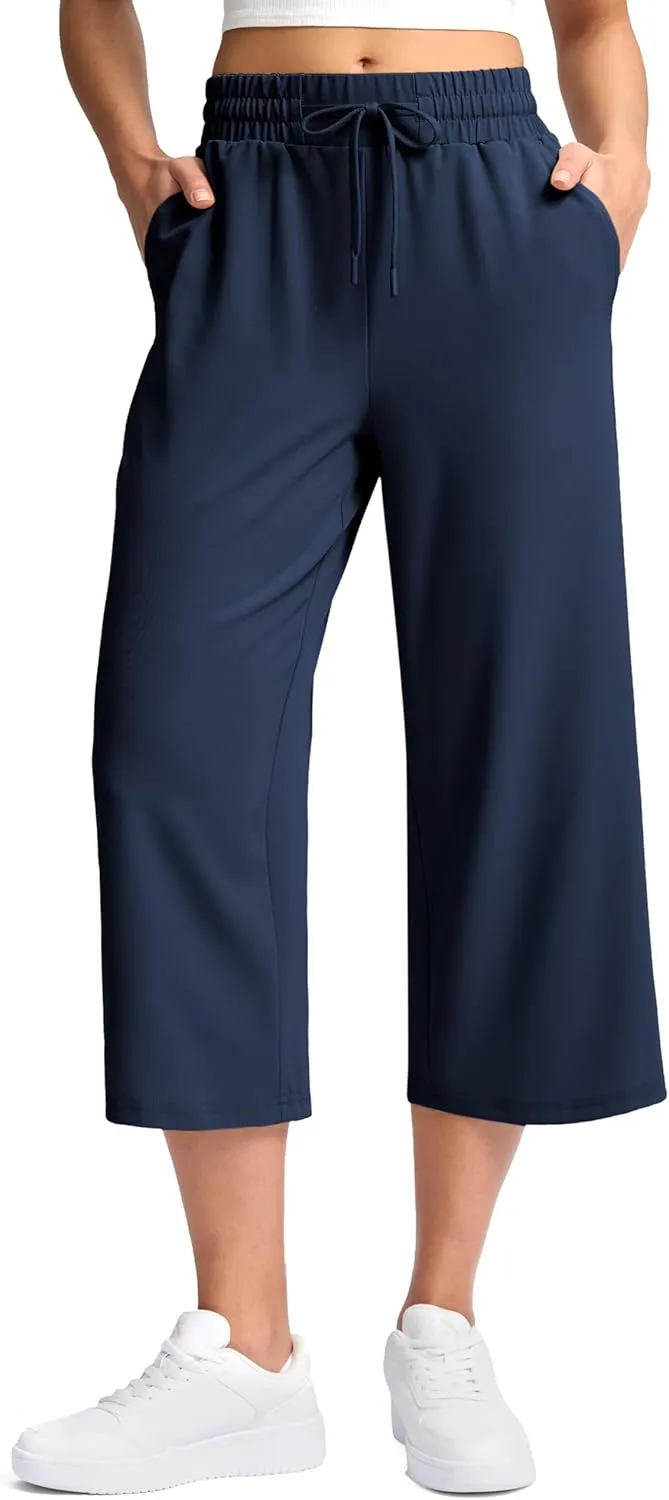 Soothfeel Women's Capri Pants Loose High Waisted Wide Leg Lightweight Travel Hiking Pants for Women Casual Summer with Pocket