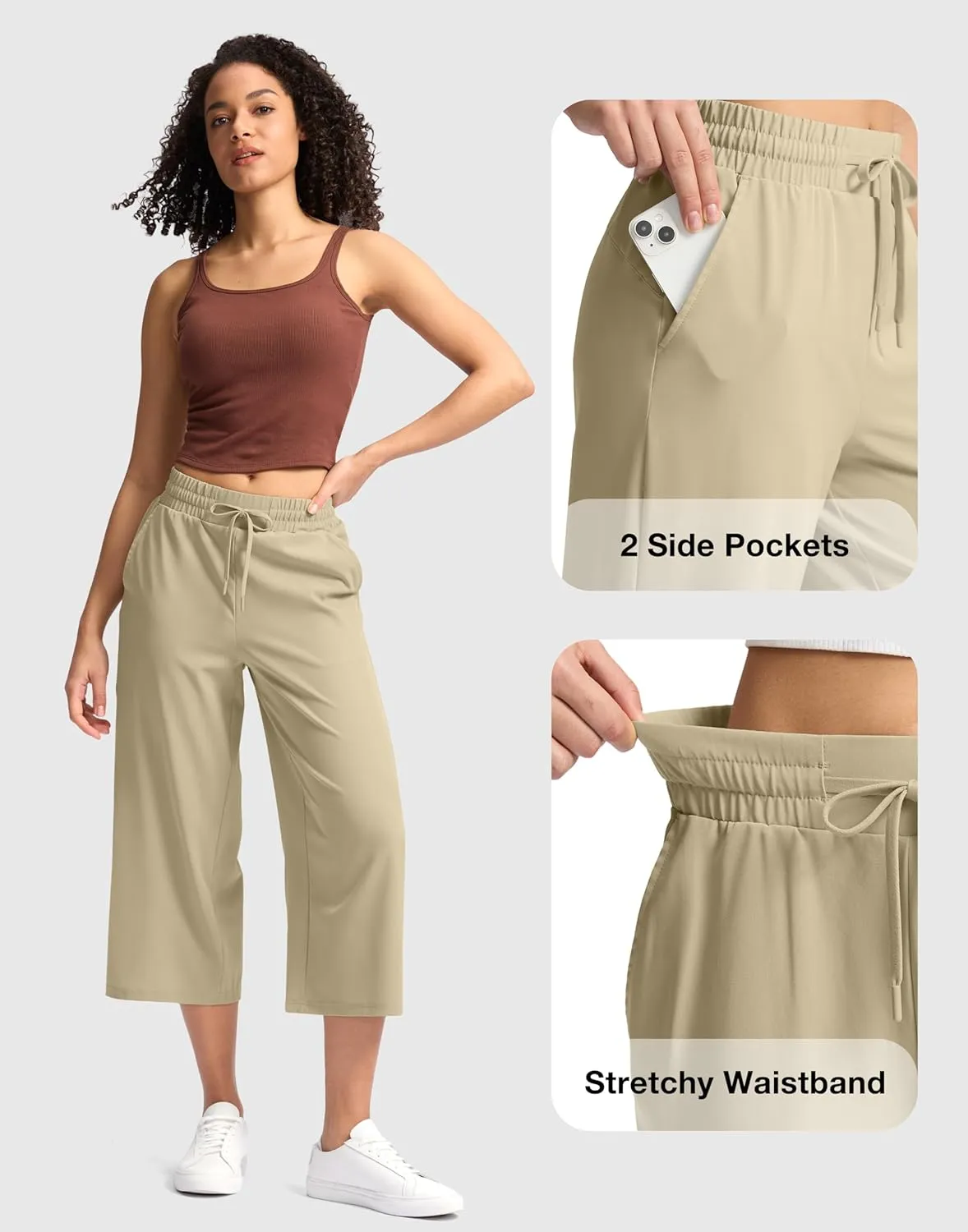 Soothfeel Women's Capri Pants Loose High Waisted Wide Leg Lightweight Travel Hiking Pants for Women Casual Summer with Pocket