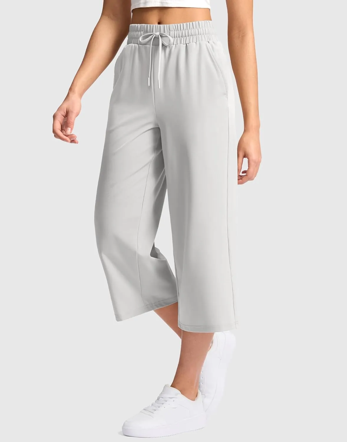 Soothfeel Women's Capri Pants Loose High Waisted Wide Leg Lightweight Travel Hiking Pants for Women Casual Summer with Pocket