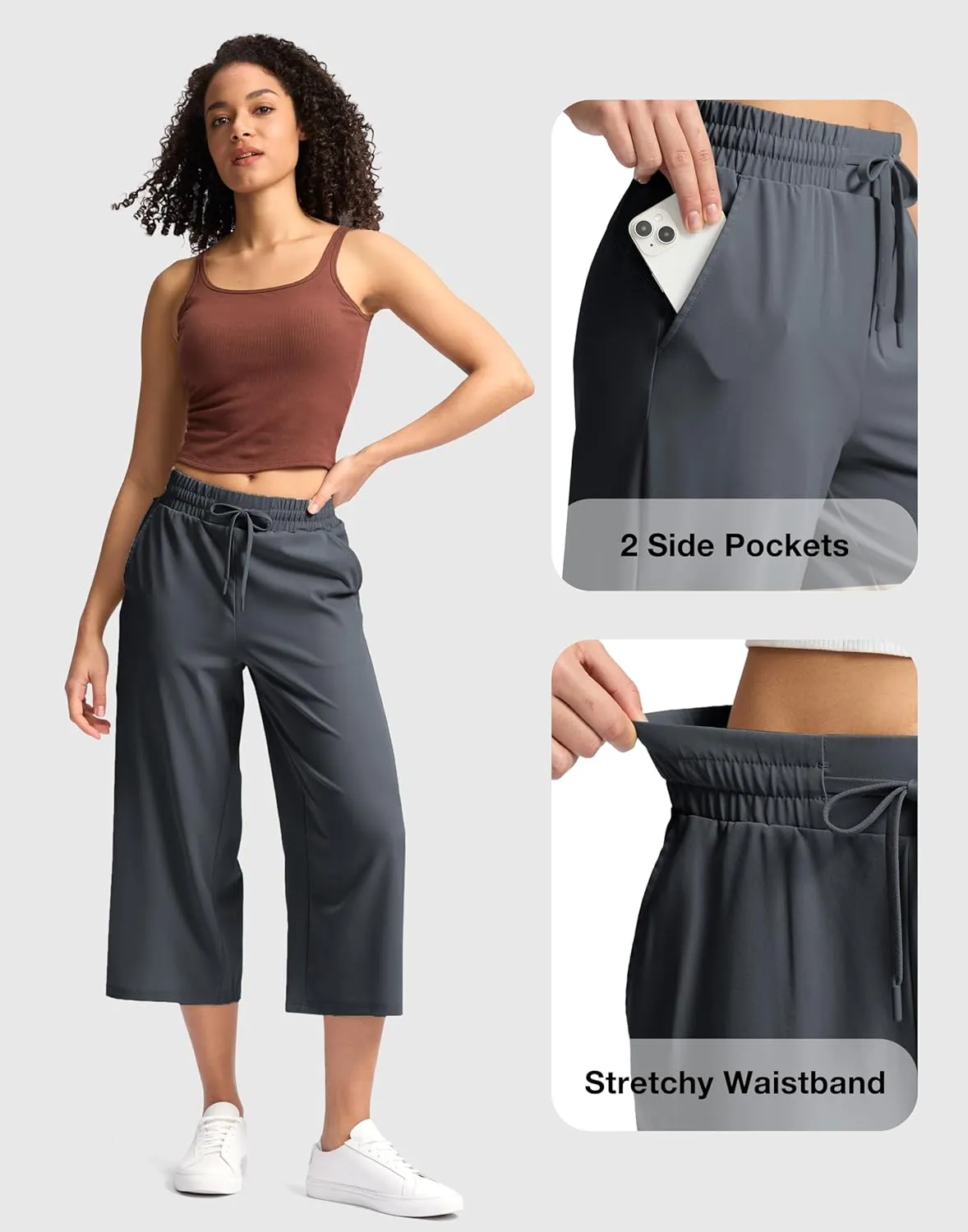 Soothfeel Women's Capri Pants Loose High Waisted Wide Leg Lightweight Travel Hiking Pants for Women Casual Summer with Pocket
