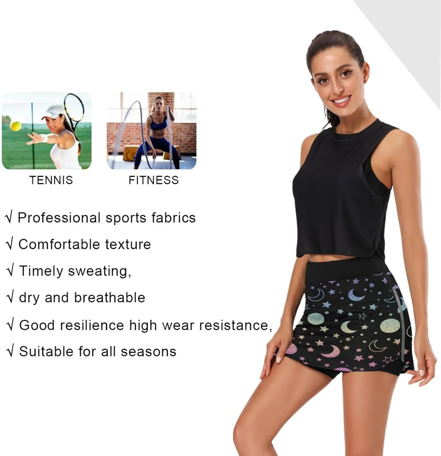 Star Women's Tennis Skirt with Pocket High Waisted Golf Athletic Activewear Skorts
