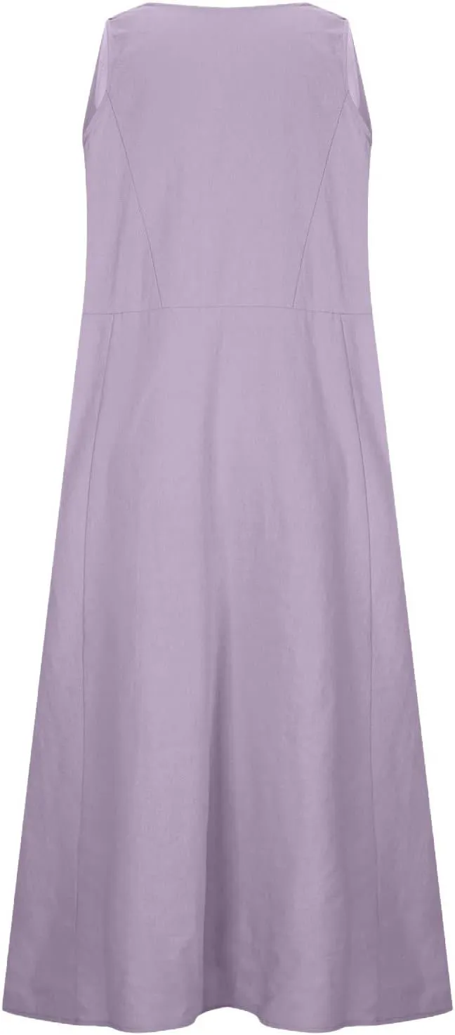 Summer Dresses for Women 2025 Cotton Linen Sleeveless Maxi Dress Casual Beach Plus Size Sundresses with Pockets