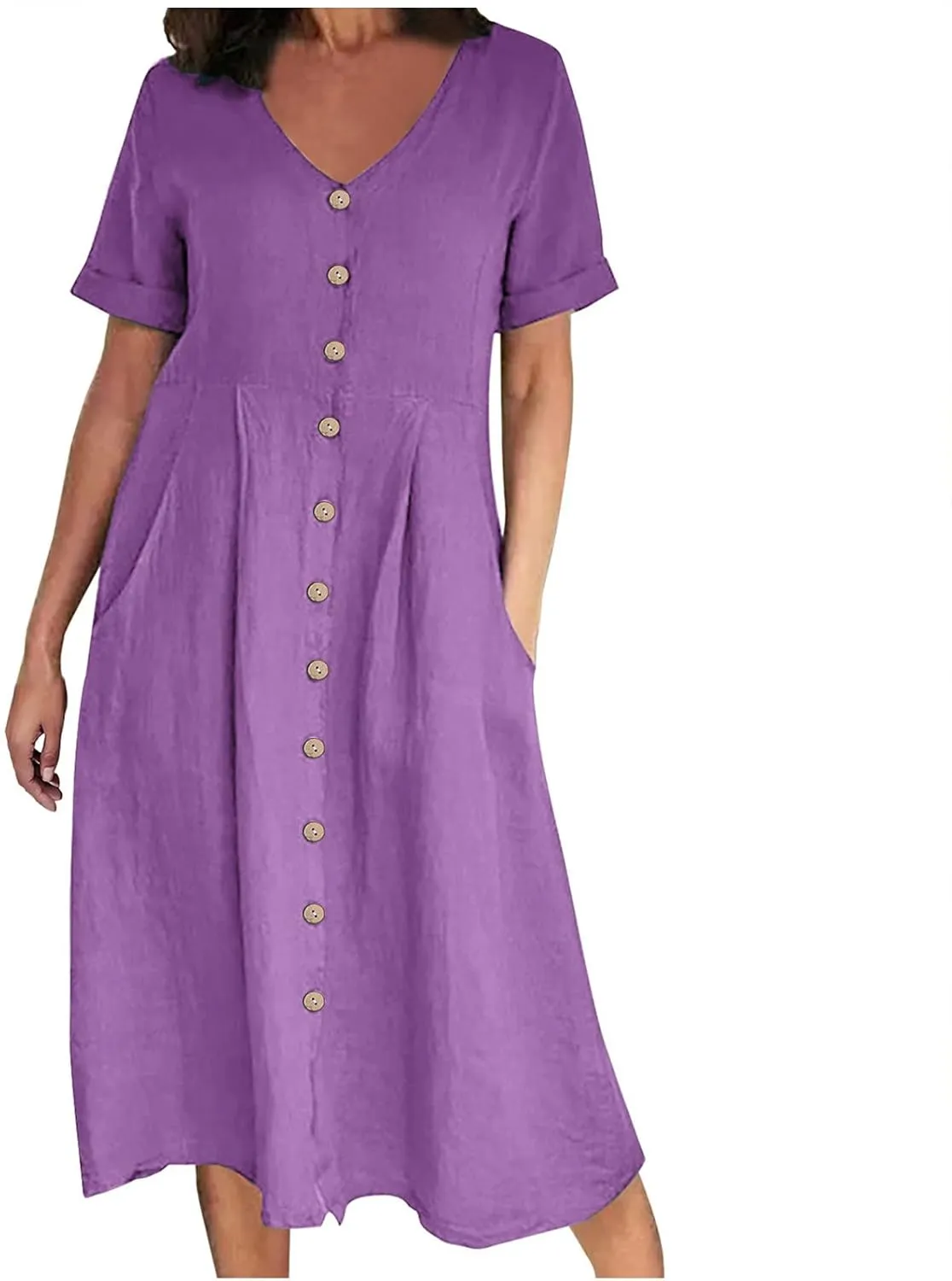 Summer Dresses for Women 2025 Plus Size Flowy Cotton Linen Button Down Sundress Short Sleeve Vacation Beach Dress