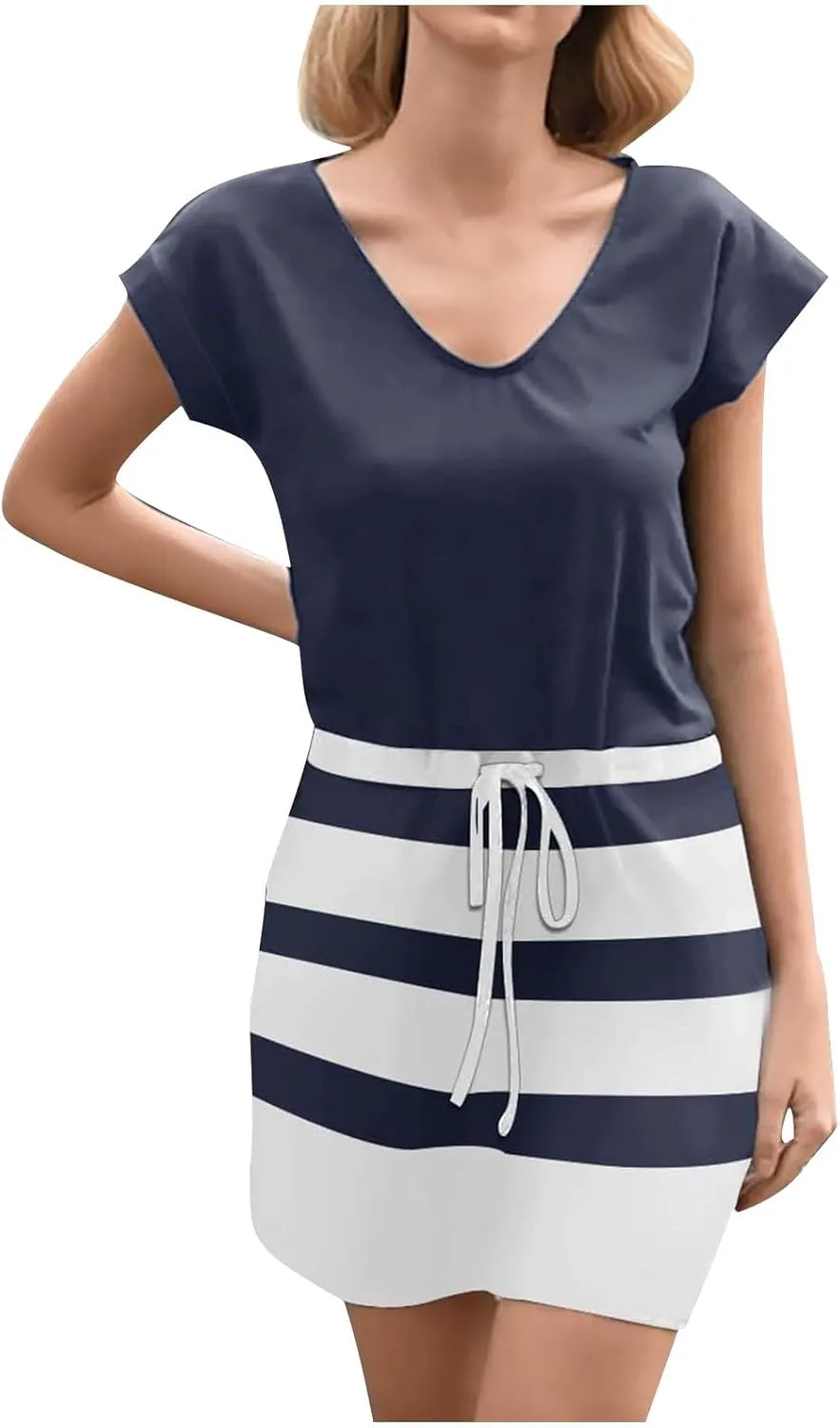 Summer Dresses for Women 2025,Casual Sun Dresses Short Sleeve v Neck Beach Vacation midi Dresses with Pockets