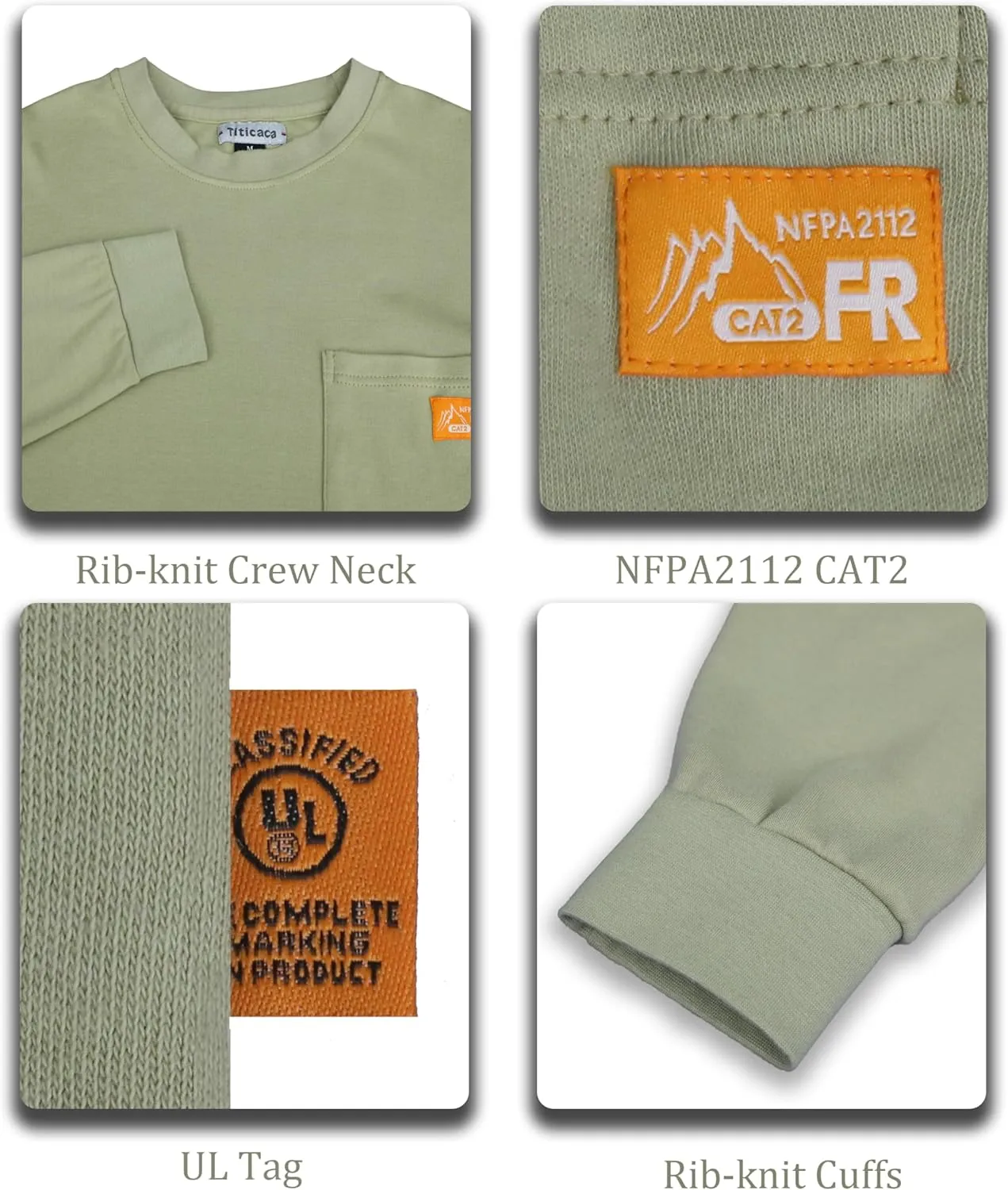 Titicaca FR Shirts Flame Resistant T Shirts 100% Cotton Men's Pre-Washed Fire Retardant T-Shirts