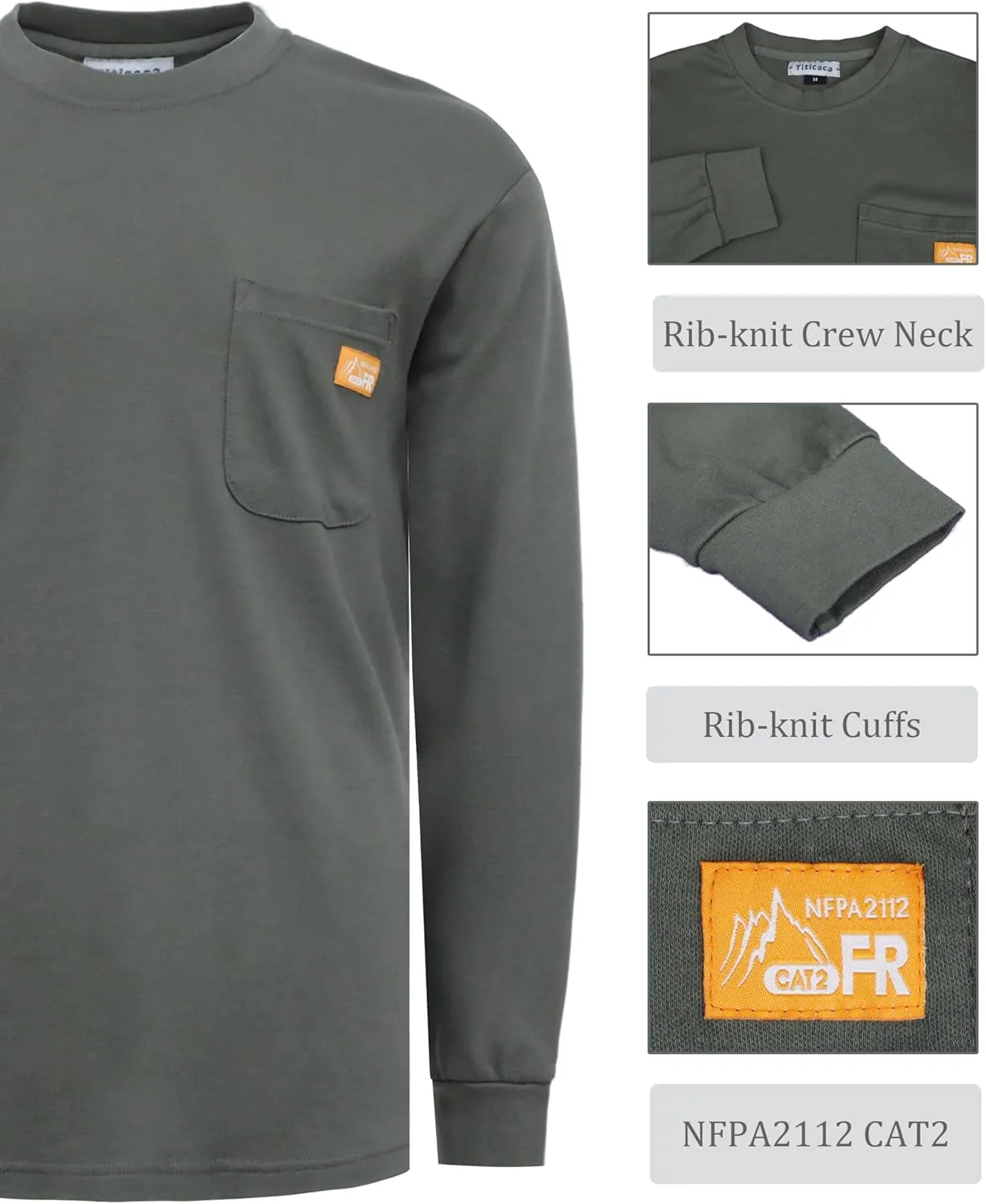 Titicaca FR Shirts Flame Resistant T Shirts 100% Cotton Men's Pre-Washed Fire Retardant T-Shirts