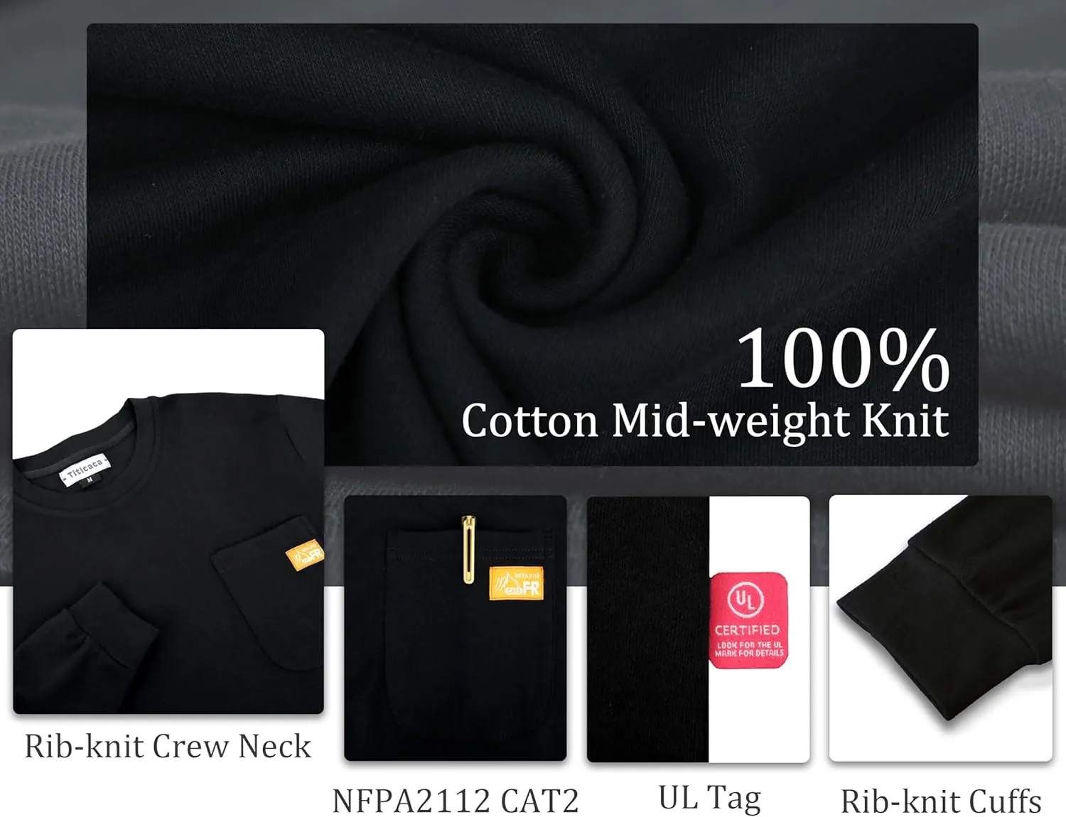 Titicaca FR Shirts Flame Resistant T Shirts 100% Cotton Men's Pre-Washed Fire Retardant T-Shirts