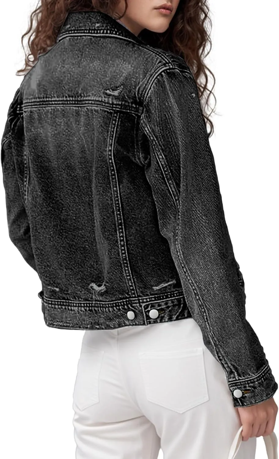 TodTan Jean Jacket Women Distressed Ripped - Casual Long Sleeve Fall Denim Jacket Coat