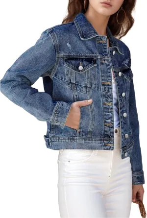 TodTan Jean Jacket Women Distressed Ripped - Casual Long Sleeve Fall Denim Jacket Coat