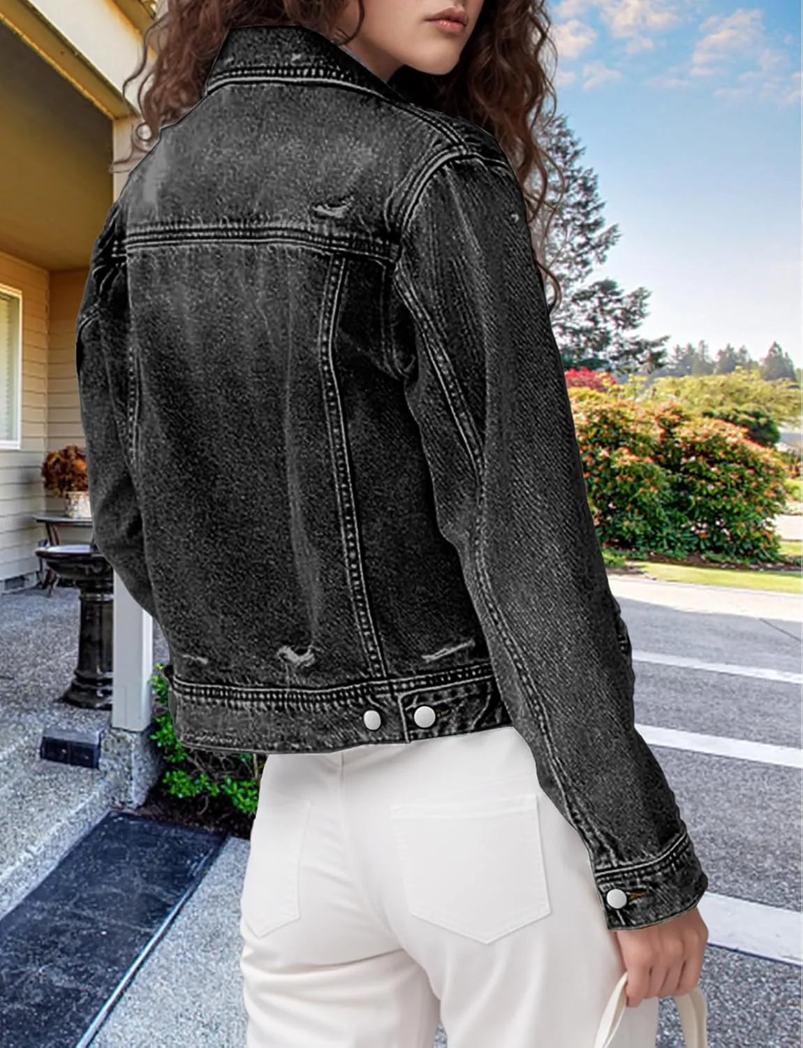 TodTan Jean Jacket Women Distressed Ripped - Casual Long Sleeve Fall Denim Jacket Coat