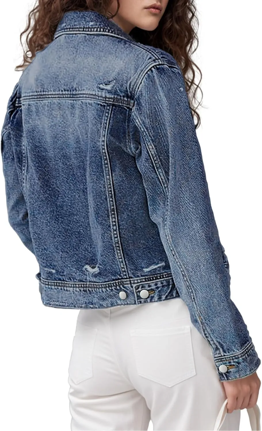 TodTan Jean Jacket Women Distressed Ripped - Casual Long Sleeve Fall Denim Jacket Coat