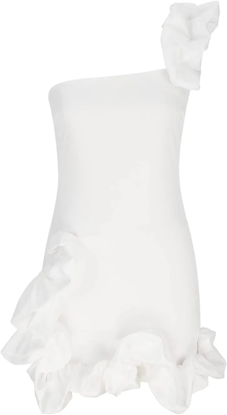 TUNUSKAT Womens Sexy One Shoulder Mini Cocktail Dresses Fashion Ruffle Bodycon Birthday Dresses Short Party Holiday Dress