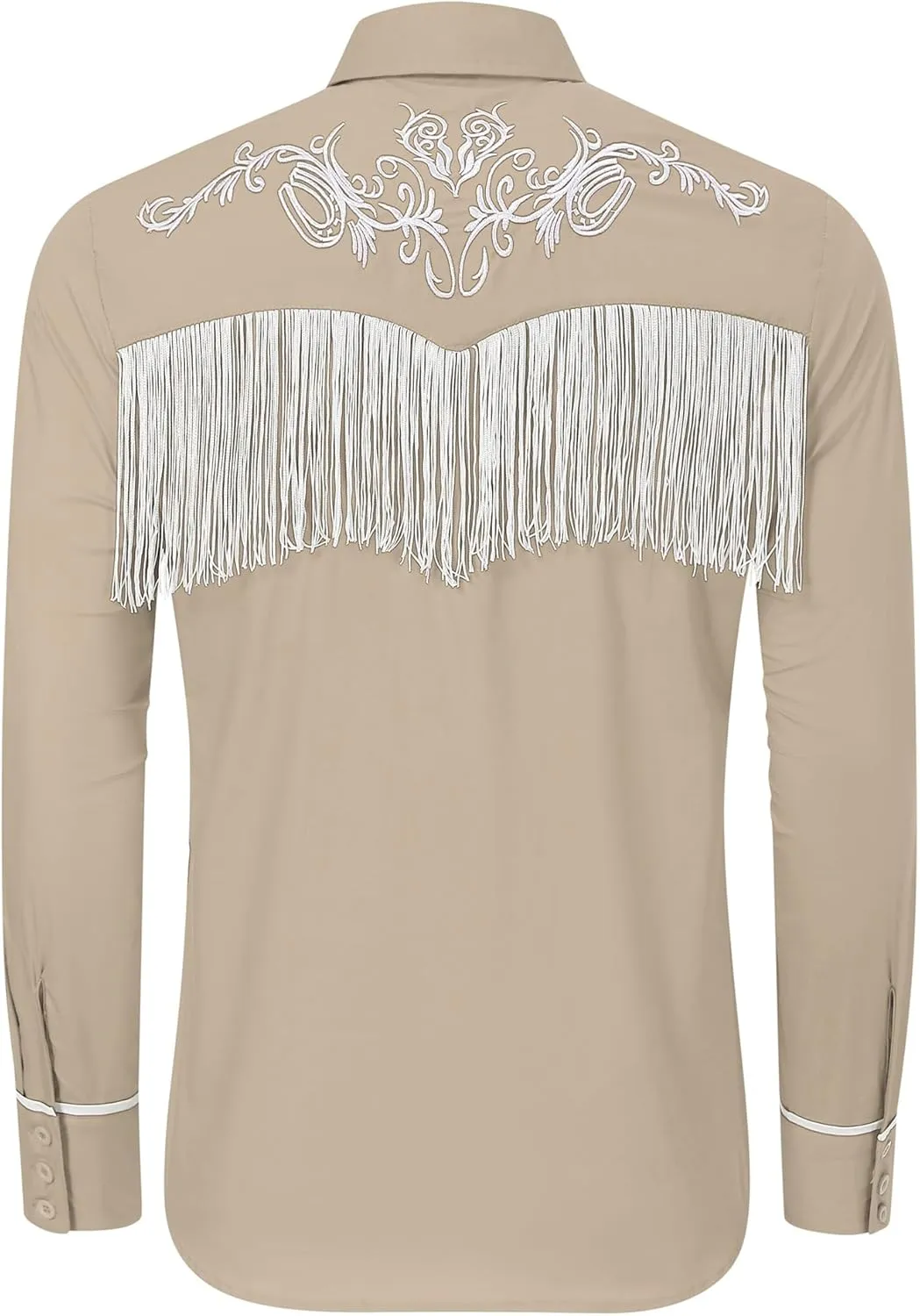 TURETRENDY Men's Western Cowboy Fringe Shirts Long Sleeve Embroidered Slim Fit Casual Button Down Shirts