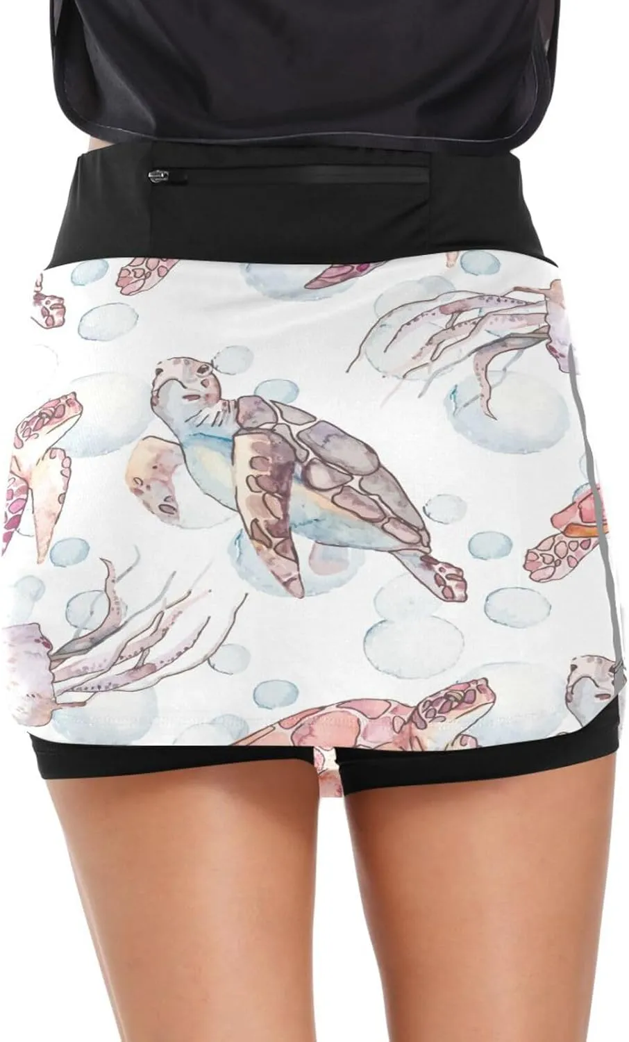 Turtle Jellyfish Women's Tennis Skirt with Pocket High Waisted Golf Athletic Activewear Skorts