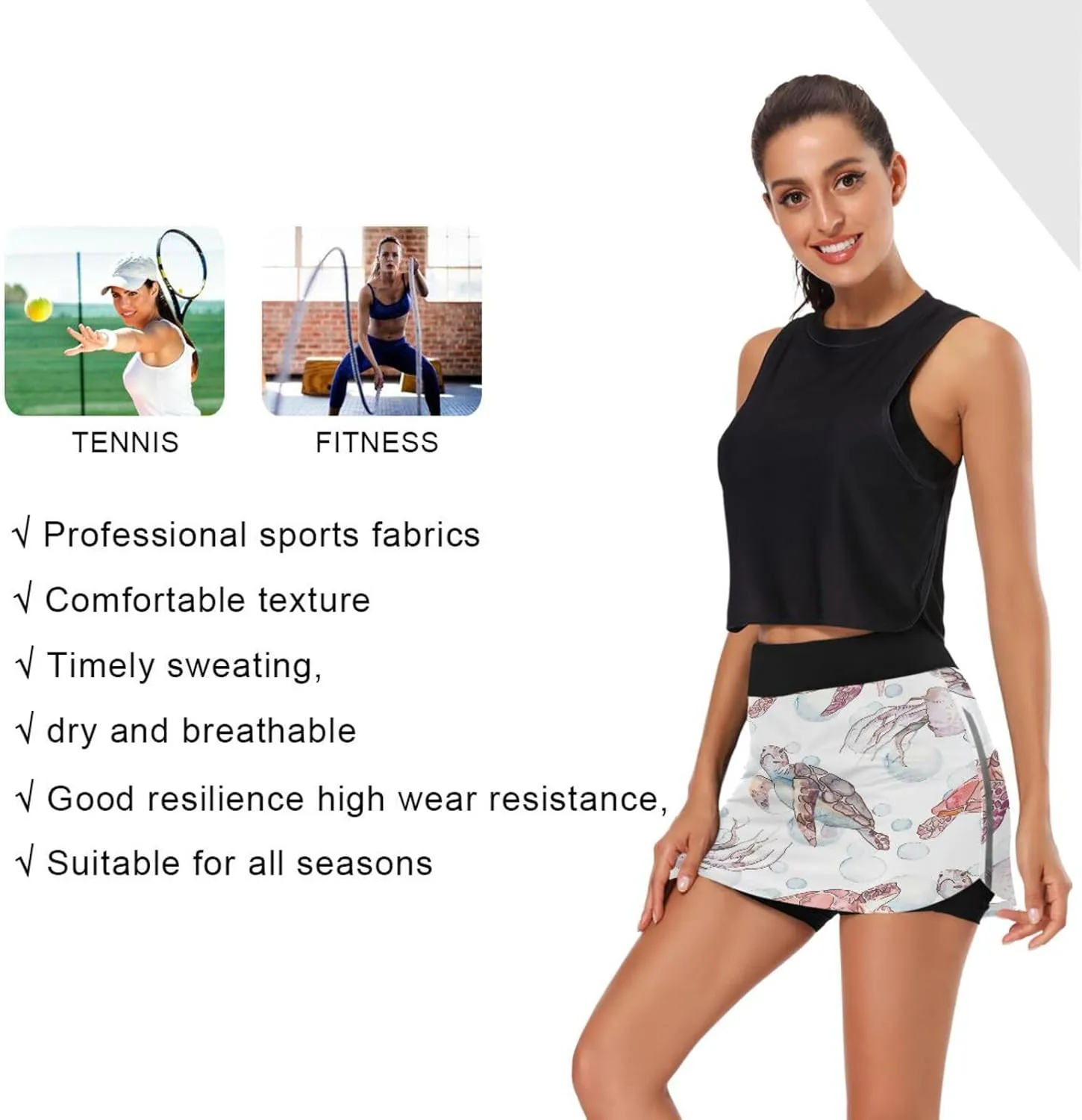 Turtle Jellyfish Women's Tennis Skirt with Pocket High Waisted Golf Athletic Activewear Skorts