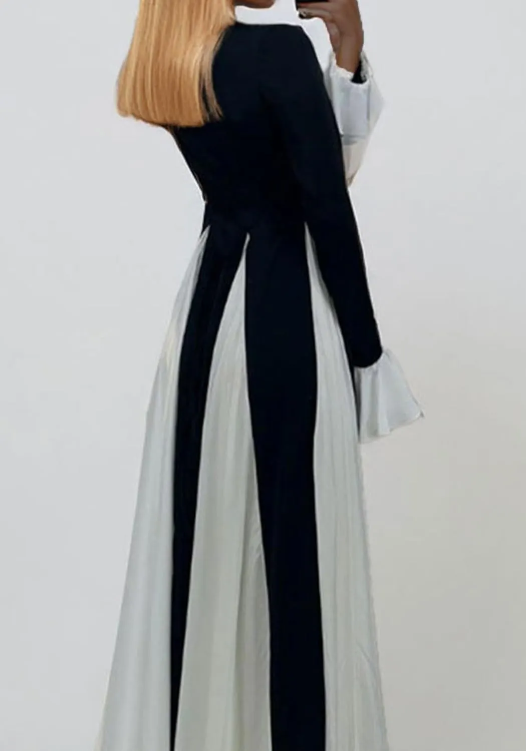 Unybwonn Wedding Guest Dresses for Women Elegant Patchwork Pleated Swing Long Dress Color Block Formal Flowy Maxi Dress