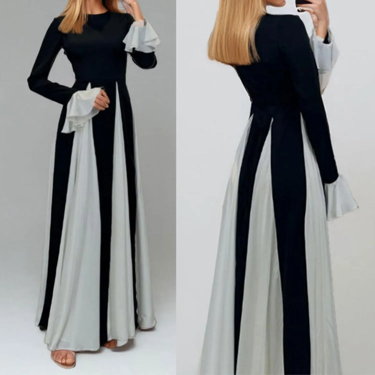 Unybwonn Wedding Guest Dresses for Women Elegant Patchwork Pleated Swing Long Dress Color Block Formal Flowy Maxi Dress