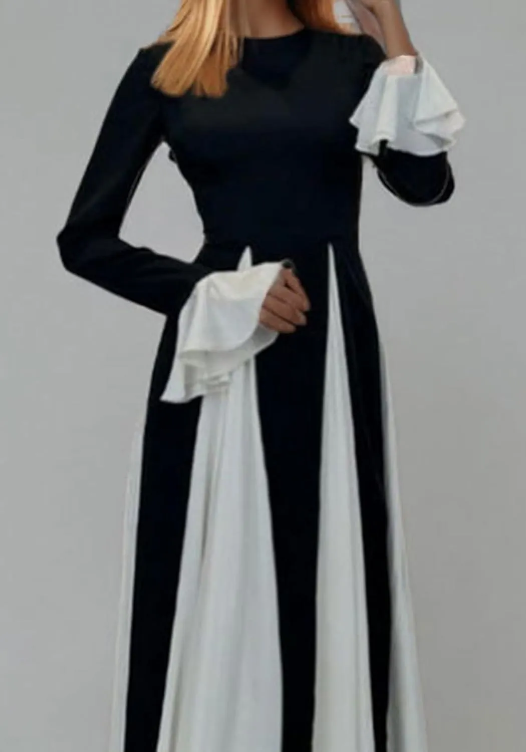 Unybwonn Wedding Guest Dresses for Women Elegant Patchwork Pleated Swing Long Dress Color Block Formal Flowy Maxi Dress
