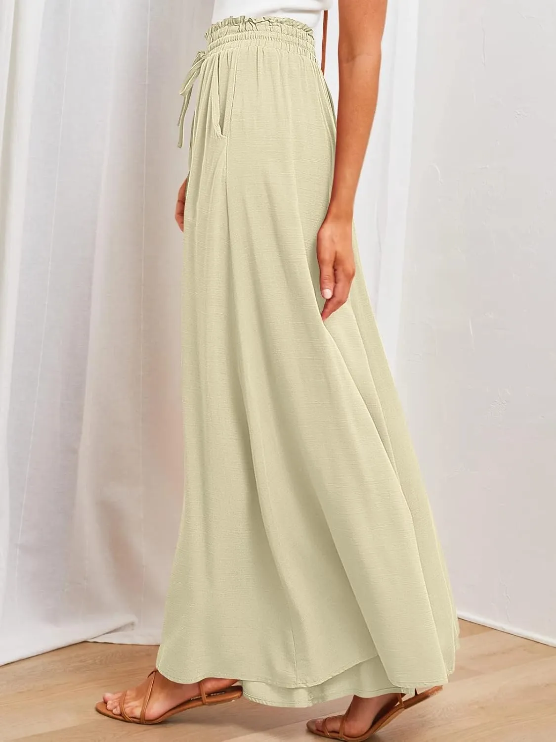 utcoco Palazzo Pants for Women Casual Loose High Waisted Wide Leg Pants with Drawstring
