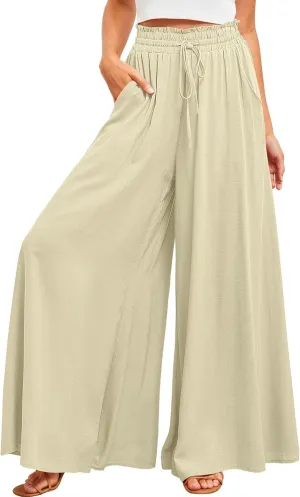 utcoco Palazzo Pants for Women Casual Loose High Waisted Wide Leg Pants with Drawstring