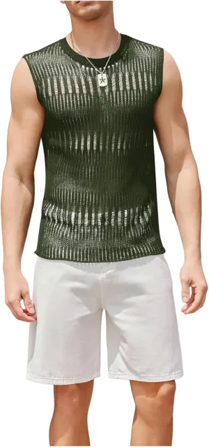 Verdusa Men's Knitted Tank Top Sleeveless Round Neck Pullover Shirt Undershirt