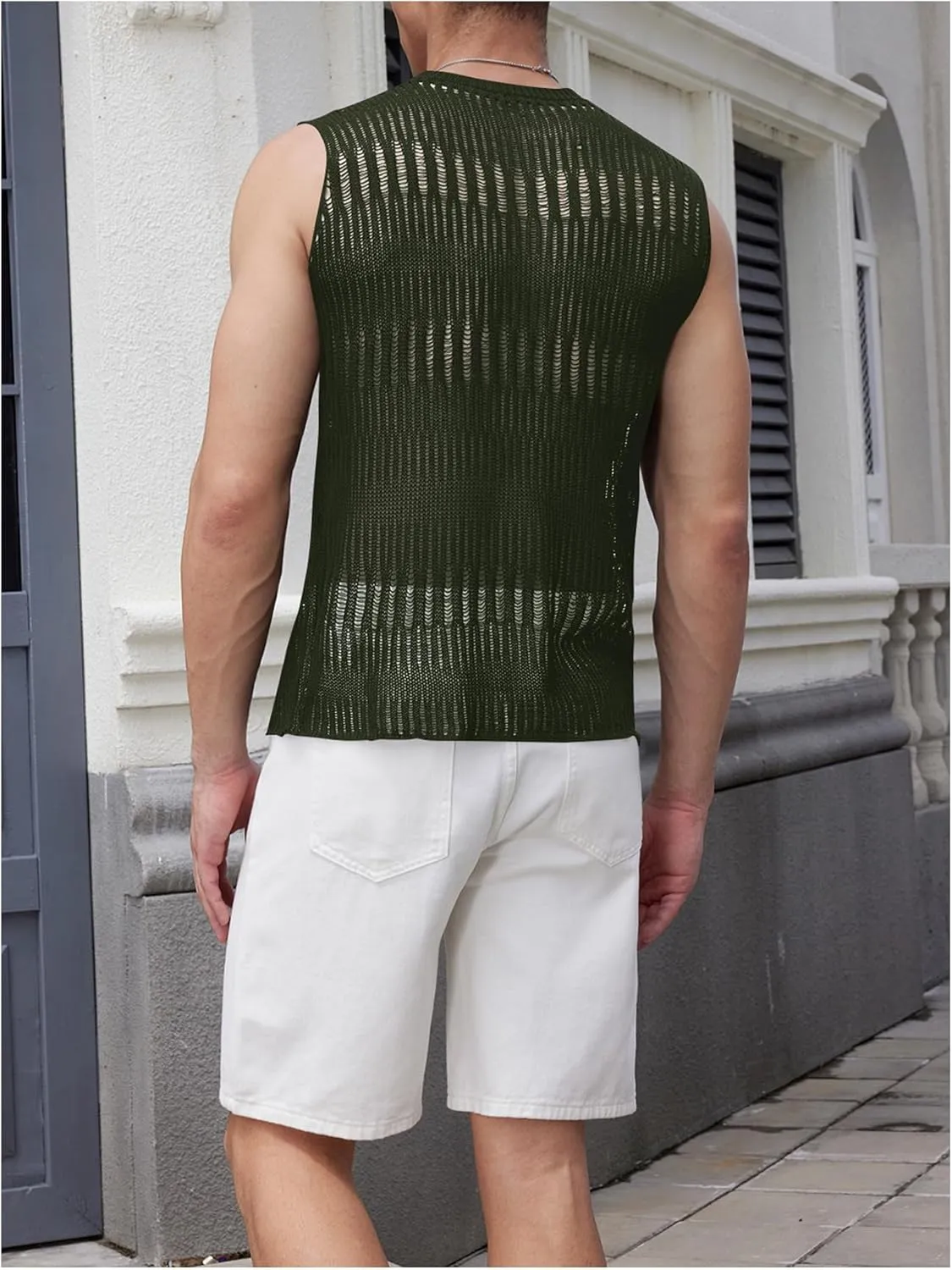 Verdusa Men's Knitted Tank Top Sleeveless Round Neck Pullover Shirt Undershirt