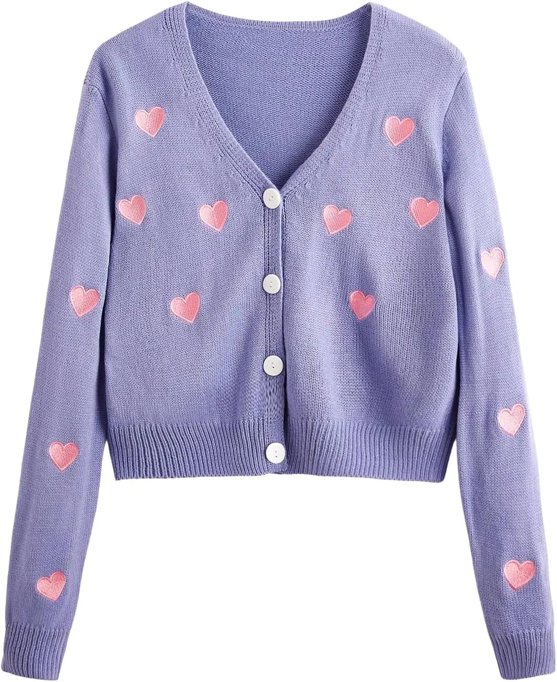 WDIRARA Women's Heart Embroidered V Neck Button Down Knitwear Lightweight Basic Cardigan